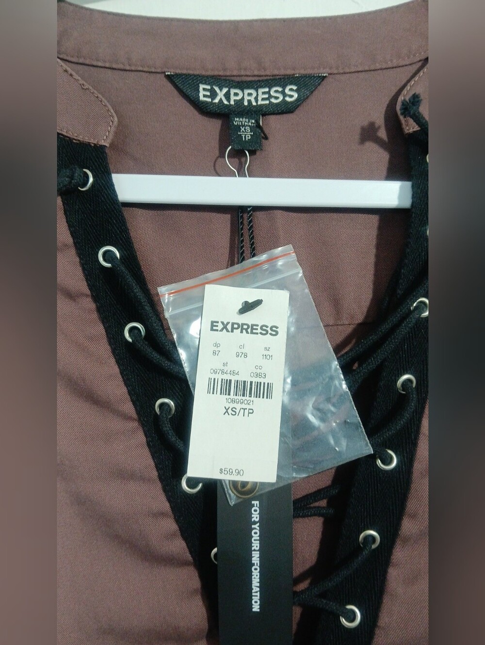 Express Mauve-Brown Lace-Up Blouse NWT - Picture 2 of 5